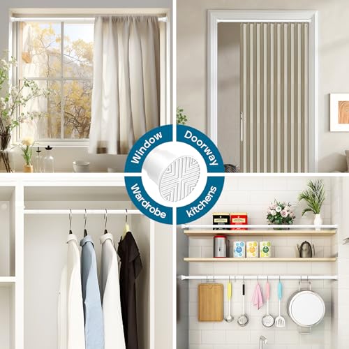 AIZESI 2pcs White Adjustable Tension Curtain Rod, 31-63 Inch Spring No Drill Stainless Steel Shower Rods for Bathroom，Closet ，Window–Rust Resistant，Non-Slip - color: White, size: 31“-63“-2P