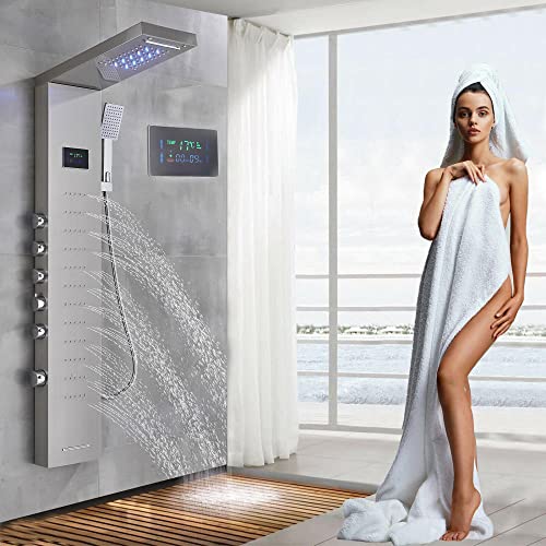 Stainless Steel Rain Shower Panel Led Waterfall Massage Body Jets Tower System
