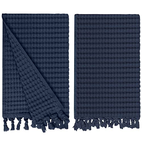 GILDEN TREE Decorative Waffle Hand Towels for Bathroom, 20x35 Large, Quick Drying Fingertip Towel, 2 Pack, Modern Style (Midnight Blue)
