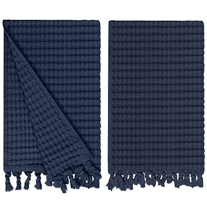 GILDEN TREE Decorative Waffle Hand Towels for Bathroom, 20x35 Large, Quick Drying Fingertip Towel, 2 Pack, Modern Style (Midnight Blue)