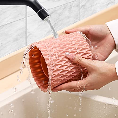 Makeup Brush Holder Organizer - 360° Rotating, 5-Slot Brush Cup for Cosmetics, Lipsticks, Pens | Vanity & Desk Organizer (Pink) - color: Pink