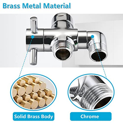 PDPBath Brass 3 Way Shower Arm Diverter Valve for Handheld Shower Head and Fixed Shower Head, G1/2 Universal Connection - Chrome - color: Chrome