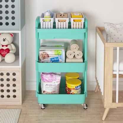 Calmootey 3-Tier Rolling Utility Cart with Drawer,Multifunctional Storage Organizer with Plastic Shelf & Metal Wheel,Storage Cart for Kitchen,Bathroom,Living Room,Office,Green | Space-Saving Organizer, Sturdy Plastic Shelves, Smooth-Rolling Metal Wheels,