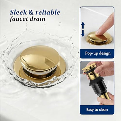 BWE Antique Brass Waterfall Bathroom Faucet, Single Hole Vanity Faucet with Pop Up Drain and Supply Hose for Rustic Home, Powder Room and Guest Bathroom, Solid Brass Construction - color: Antique Brass
