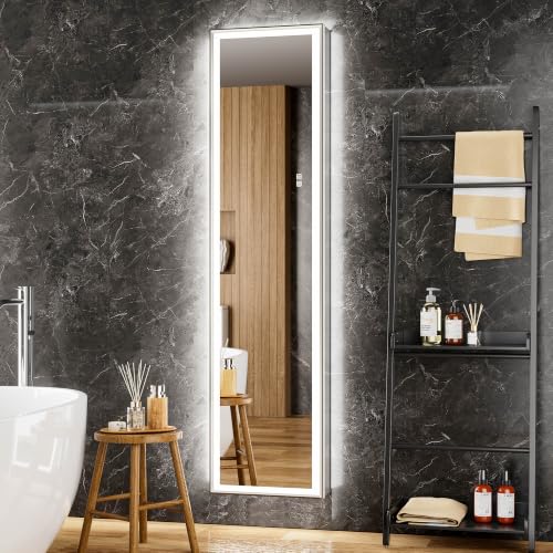 16x70 Lights Medicine Mirror Cabinet, Beveled Brushed Nickel Frame | Tall Lighted Mirrored Door Cabinet, Aluminum Frame, Surface& Recessed Mount, Dimmable Color Temp, Outlet, Sensor Inner Light - size: 16x70''(Left Hinge)