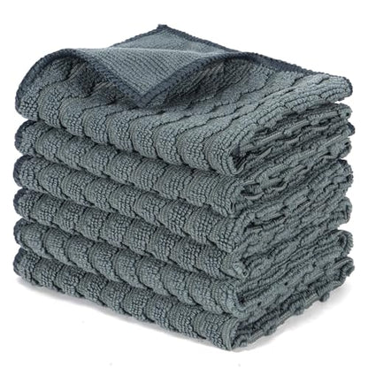 Dual-Sided Microfiber Cloths, 12x12 Lint-Free 6-Pack | Zig-zag side traps grease, soft side polishes. Streak & lint-free for home/auto. Stain-hiding grey, washable 12x12 6-pack.