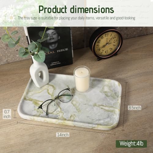 Marble Vanity Tray,14" Large Stone Bathroom Tray Countertop,Deep Green | Unique Texture - color: Deep Bianco Palomino