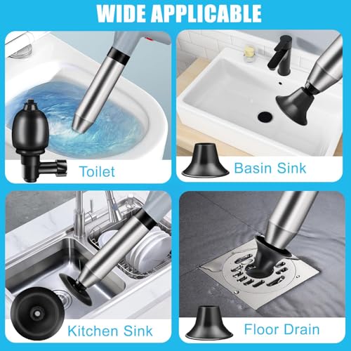 Fast Toilet Plunger High Pressure with Storage Bag, Heavy Duty Air Drain Blaster & Unclogger Tool, Clog Remover Kit & Toilet Snake Alternative for Bathroom, Toilets, Sinks, Tubs, Pipes (Gray) - size: Toilet plunger-Gray