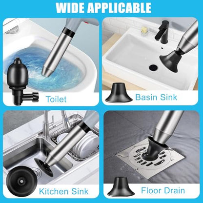 Fast Toilet Plunger High Pressure with Storage Bag, Heavy Duty Air Drain Blaster & Unclogger Tool, Clog Remover Kit & Toilet Snake Alternative for Bathroom, Toilets, Sinks, Tubs, Pipes (Gray) - size: Toilet plunger-Gray