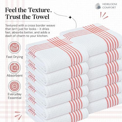 Red and White Waffle Weave Kitchen Towels 3 Pack, 16x26 Inch, Cotton Dish Towels with Hanging Loop, Quick Dry, Absorbent, Machine Washable, Durable for Kitchen & Cleaning - color: Red, White, style: 3 Pack