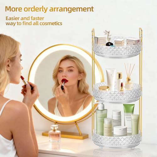 360 Rotating Rotating Makeup Organizer for Vanity, 3 Tier Perfume Skincare Organizers and Storage for Bathroom Countertop, Clear Spinning Counter Cosmetic Holder for Dresser,Clear - size: 3 Tier