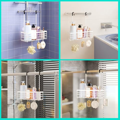 HapiRm Hanging Shower Caddy Organizer - No Drilling Shower Organizer with Hooks, Rustproof & Waterproof 304 Stainless Steel Bathroom Shelves - White (1 Basket) - color: White-1 Basket