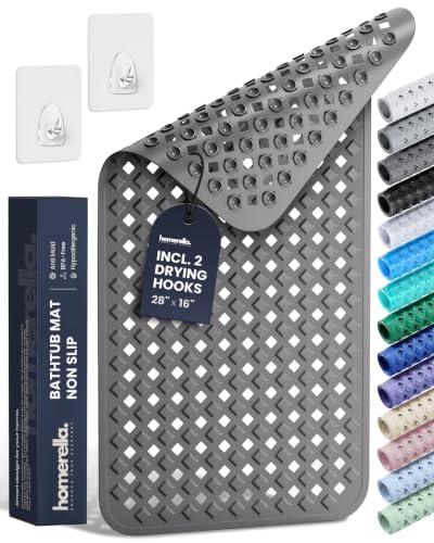 homerella Bathtub Mat Non Slip 28x16 Shower Mat Non Slip Anti Mold BPA Free | Mildew Resistant, Machine Washable, Strong Grip Tub Mat,Shower Mats for Inside Shower, Bath Mat for Tub Non Slip EU Certified - color: Dark Grey, size: 27.6" x 15.7" (Rectangula