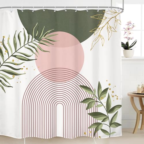 Green Pink Boho Bohemian Abstract Sage Bathroom Shower Curtain Set | Geometric look; 72"W x 72"L. waterproof HD print, quick-dry fabric and free hooks for easy setup. - color: A-07pink Green, size: 72"W x 72"L (Pack of 1)