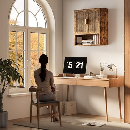 Bathroom Wall Cabinet, Wall-Mounted Medicine Cabinet with Adjustable Wood Shelf & Doors, Floating Bathroom Cabinet Over Toilet for Laundry Room & Kitchen & Living Room (Retro) - color: Retro
