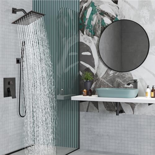 Midanya Shower Faucet Set with Handheld Sprayer,8 Inch,Oil Rubbed Bronze | Rough-in Shower Valve and Trim Kit Included,Square Rain Head,Wall Mount Shower System,All Metal,Bathroom - color: Bronze, size: 8 Inch