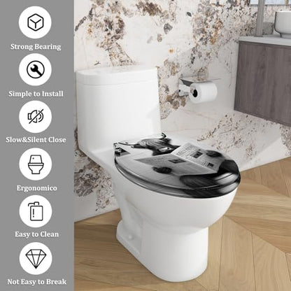Elongated Resin Toilet Seat, Quietly Close Quick Release Hinges Cover | Toilet Lid Cover Easy to Clean and Install, Funny Bull Animal Cattle Hilarious Farmhouse Rustic Heavy Duty Toilet Seat - color: pattern1, size: V-shape