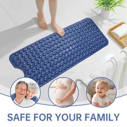 Wirhao Bathtub Mat Non Slip Shower Mat 39×16 Inches Bath Mat for Tub Machine Washable Tub Mat Large for Bathroom with Suction Cups and Drain Holes Blue - color: Navy Blue