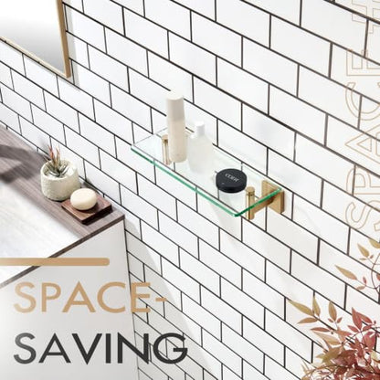 KOKOSIRI Wall Shelves Bathroom Hardware Glass Floating Shelf 12-Inch for Bedroom, Living Room, Kitchen, Hanging Rack Champagne Bronze B1105CPG-L12 - color: Champagne Bronze, size: 12-Inch