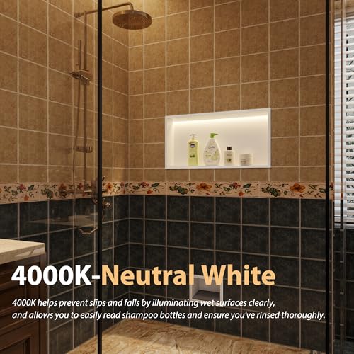 Qeke 24" X 12" Stainless Steel Shower Niche w/ 3 CCT Dimmable Light, White | No Tile Needed Wall Niche, Recessed Niche w/ Light(3000K/4000K/6000K), IP66 Waterproof, Space Saving & Durable - color: Matte White, size: 24" X 12"