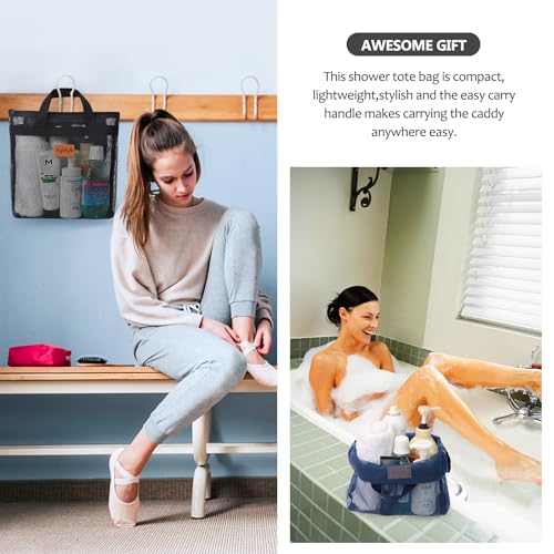 Hommtina 2 Pcs Shower Mesh Caddy Bag Quick Dry Hanging Toiletry and Bath Organizer for Travel and Swimming with Zipper (Dark Blue-Black) - color: Dark Blue-Black