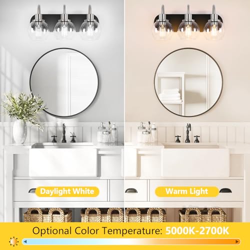 Dpyrrhic Modern 3-Light Vanity Light, Bathroom Lighting Fixture Over Mirror With Clear Glass Shade and Metal Base, Matte Black and Brushed Nickel - color: Black & Brushed Nickel, size: 3-Light