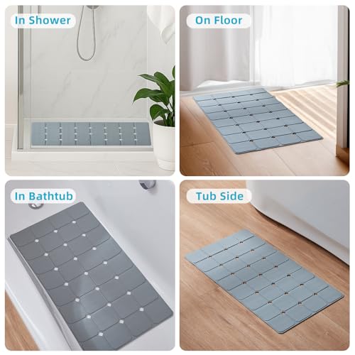 Non-Slip Silicone Bathtub Mat, Foldable Bath Tub Mat, 14.9 x 27.5, Grey | Bathroom shower mat with suction cups, Machine Washable, Durable & Eco-Friendly, Large Drain Holes, Ideal for Family Use - color: Grey