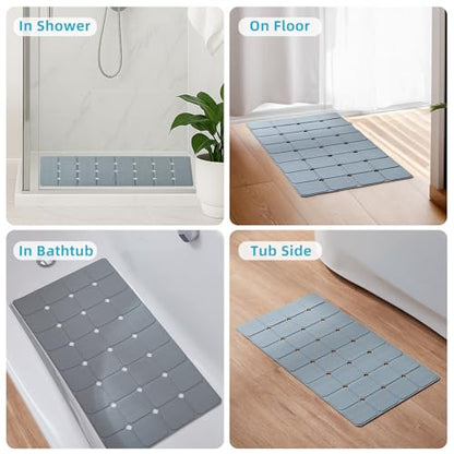 Non-Slip Silicone Bathtub Mat, Foldable Bath Tub Mat, 14.9 x 27.5, Grey | Bathroom shower mat with suction cups, Machine Washable, Durable & Eco-Friendly, Large Drain Holes, Ideal for Family Use - color: Grey