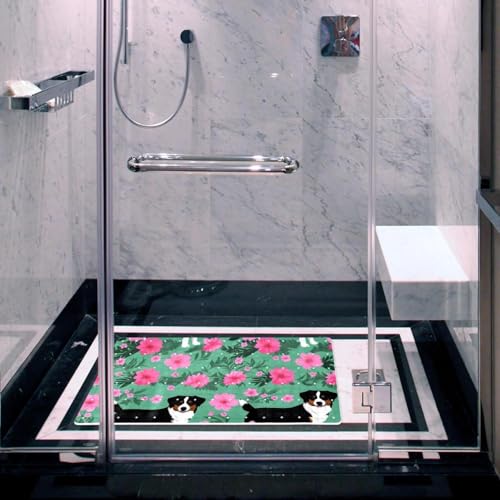 Bathtub Mat Non Slip 26.8x15.1 Inch, Dogs Flowers Shower Mat with Suction Cups and Drain Holes, Machine Washable Shower Mats for Inside Shower - color: Multi 15