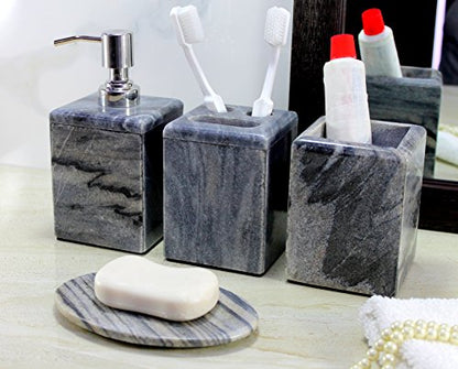KLEO - Bathroom Accessory Set Made from Natural Stone - Bath Accessories Set of 4 Includes Soap Dispenser, Toothbrush Holder, Tumbler and Soap Dish (Grey)