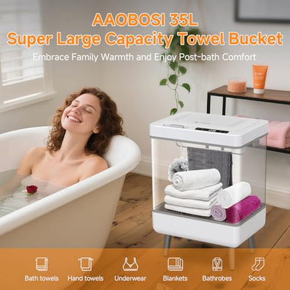 AAOBOSI Towel Warmer,4 in 1 Heating-Drying-Delaying-Foldable 35L Quick Heating Towel Warmers Portable Towel Heater Dryer for Bathrooms,Spas,12 Level Timer&Auto Shut Off,Great Gift for Loved Ones