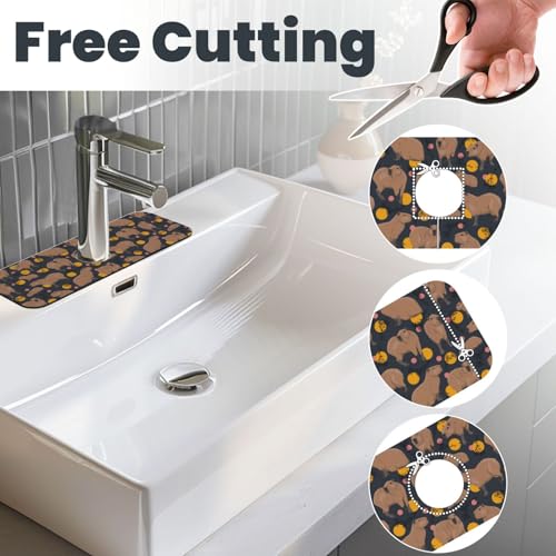 Capybara Doodle Botanical Circle Wildlife Kitchen Sink Splash Guard Faucet Mat Super Absorbent Fast Drying Mat Sink Gadgets-Fast Drying Pad Sink Mat For Kitchen Bathroom (15" X 5.5" ) - color: Capybara