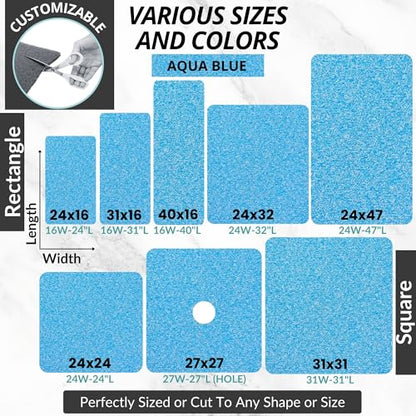 Enkosi Loofah Shower Mat Non Slip – Square Anti Slip Bath Mat for Inside Showers, Bathtub, Tub, Bathroom - Cushioned, Quick Dry PVC with Drain Holes - Secure Grip Safety Pad (Aqua Blue 24x24) - color: Aqua Blue, size: 24" x 24" (Square)