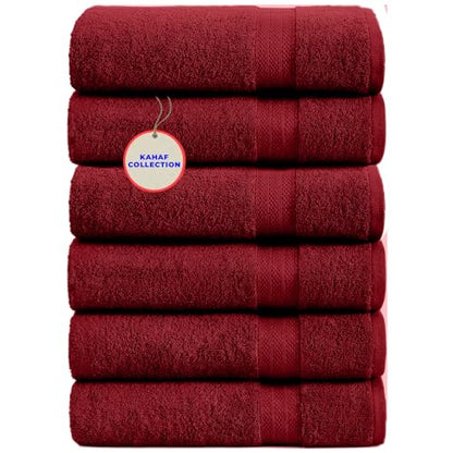 KAHAF COLLECTION 100% Cotton Bath Towels, 24x48 Pack of 6 Towels, Quick Dry, Highly Absorbent, Soft Feel Towel, Gym, Spa, Bathroom, Shower, Pool, Luxury Soft Towels (RED, 24x48-6 Pack) - color: Red, size: 24x48 - 6 PACK
