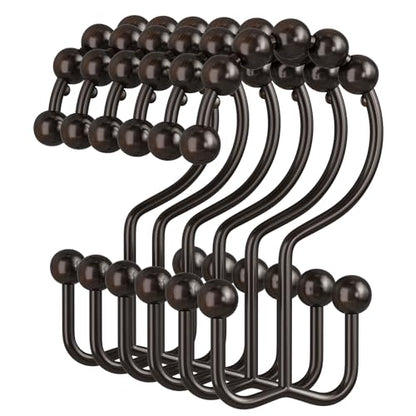 Shower Curtain Rings, Rust-Resistant Metal Double Shower Hooks for Curtain Rolling Shower Curtain Hooks Rings Shower Rings for Bathroom Shower Curtain Rod, Bronze, Set of 12 Rings - color: Bronze, style: Modern - Double Hooks