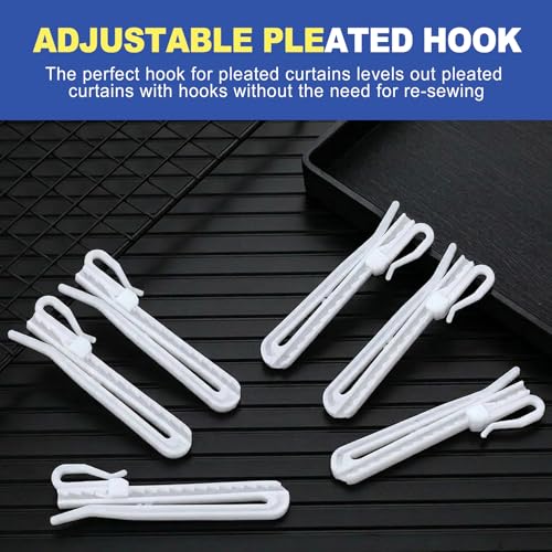 80 Pcs Adjustable Pinch Pleat Curtain Hooks, Heavy Duty Plastic Drapery Hooks for Pleated Drapes. DIY Pinch Pleated Hooks for Curtains, Window, Door & Shower (White)
