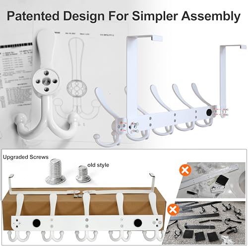 Over Door Hook 2.0 - Upgraded Version - Simple-Assembly, Strong, Heavy-Duty Stainless Steel 5-Tri-Hook Over The Door Hanger Rack, SimpleStrong Series, Blue, Pack of 2 - color: Blue
