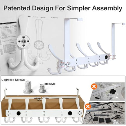 Over Door Hook 2.0 - Upgraded Version - Simple-Assembly, Strong, Heavy-Duty Stainless Steel 5-Tri-Hook Over The Door Hanger Rack, SimpleStrong Series, Blue, Pack of 2 - color: Blue