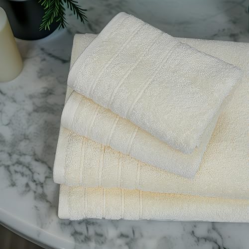 8 Piece Towel Set, 2 XL Bath, 2 Hand, 4 Washcloth, Cream | 100% Cotton, Lighter Weight, Quicker to Dry, Super Absorbent, Perfect for Bathroom - color: Cream