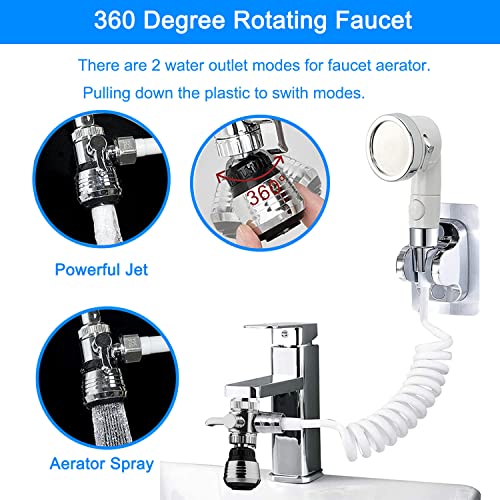 Sink Faucet Hose Shower Sprayer Attachment for Hair Washing&Pet Shower,Water Saving Aerator with 3-Way Diverter Valve for Bathroom Bathtub, Kitchen Faucet, Utility Laundry Tub(White) - color: White with 79" Hose