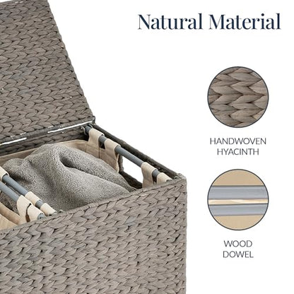 Best Choice Products Large Double Laundry Hamper with Lid, Natural Handwoven Water Hyacinth, 2 Sections w/ 2 Machine Washable Linen Liner Bags, Portable, Handles - Gray - color: Gray