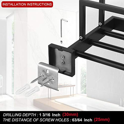 KOKOSIRI Matte Black Towel Rack 24'' Bathroom Towel Shelf with Double Towel Bars SUS304 Stainless Steel Wall Mounted, B6003BK - color: Matte Black, size: 24-Inch