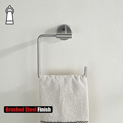 JQK Towel Ring, Stainless Steel Square Ring Towel Holder for Bathroom, 6 Inch Brushed Finished Wall Mount, TR140-BN - color: Brushed