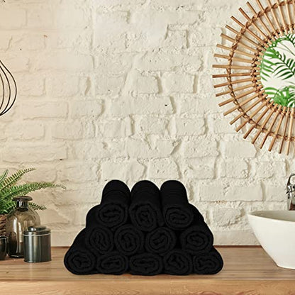 Utopia Towels 12 Pack Premium Wash Cloths, 12x12 in, 100% Cotton, Black | Highly Absorbent Soft Feel Lightweight Washcloths - Premium Ring Spun Cotton, Ideal for Bathroom, Spa, Gym & Face - color: Black