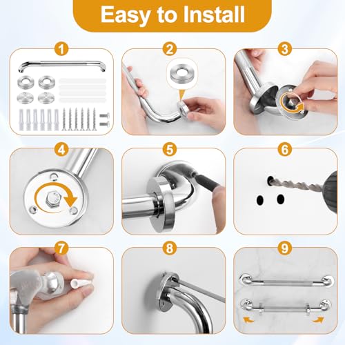 Shower Grab Bars for Bathroom 3 Pack Safety Bath Handle for Senior for Wall | Stainless Steel Anti Slip Grab Bars for Shower, Bath Handle for Elderly, Disabled, Shower Handrails for Bathtub Toilet