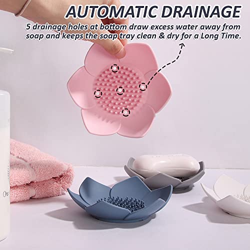 4 Pack Silicone Soap Tray Dishes Soap Holder Saver Draining Bathroom Shower Sink Bathtub - color: 4 Pack, White,grey,pink,blue