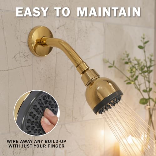 High Pressure Shower Head - 2.5 GPM - Polished Brass | Best 3 Inch Wall Mount Bathroom Showerhead For Boosting Low Flow With Anti-Clog Nozzles, Adjustable Brass Ball Joint - color: Polished Brass, size: 2.5 GPM