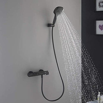 Wall Mounted Bathtub Faucet with Shower, Bath Shower Faucet System Mixer Thermostatic Mixer Taps Brass Shower Taps with Hand Shower and Shower Hose Set,Chrome,Black - color: Black