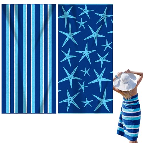 2 Pcs Microfiber Beach Towel 36 x 72 in Oversized Beach Towel Thin Soft Large Pool Camping Swim Towels Quick Dry, Light Weight, Sand Free for Travel Summer Accessories