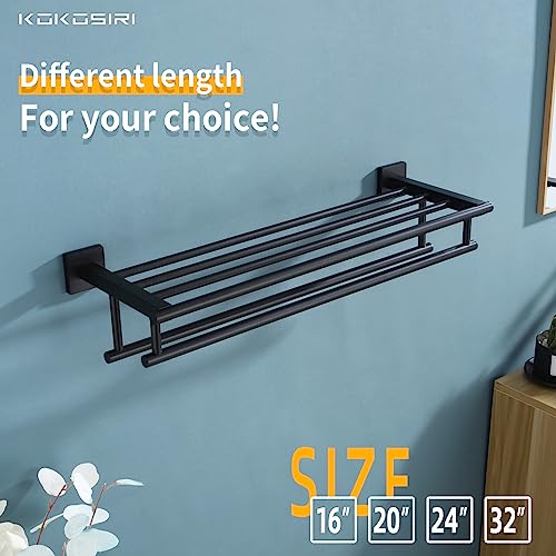 KOKOSIRI Bath Towel Rack with Double Towel Bars Bathroom Towel Shelf 20 Inch Towel Holder Wall Mounted Stainless Steel, Matte Black, B6005BK-L20 - color: Matte Black, size: 20 Inch